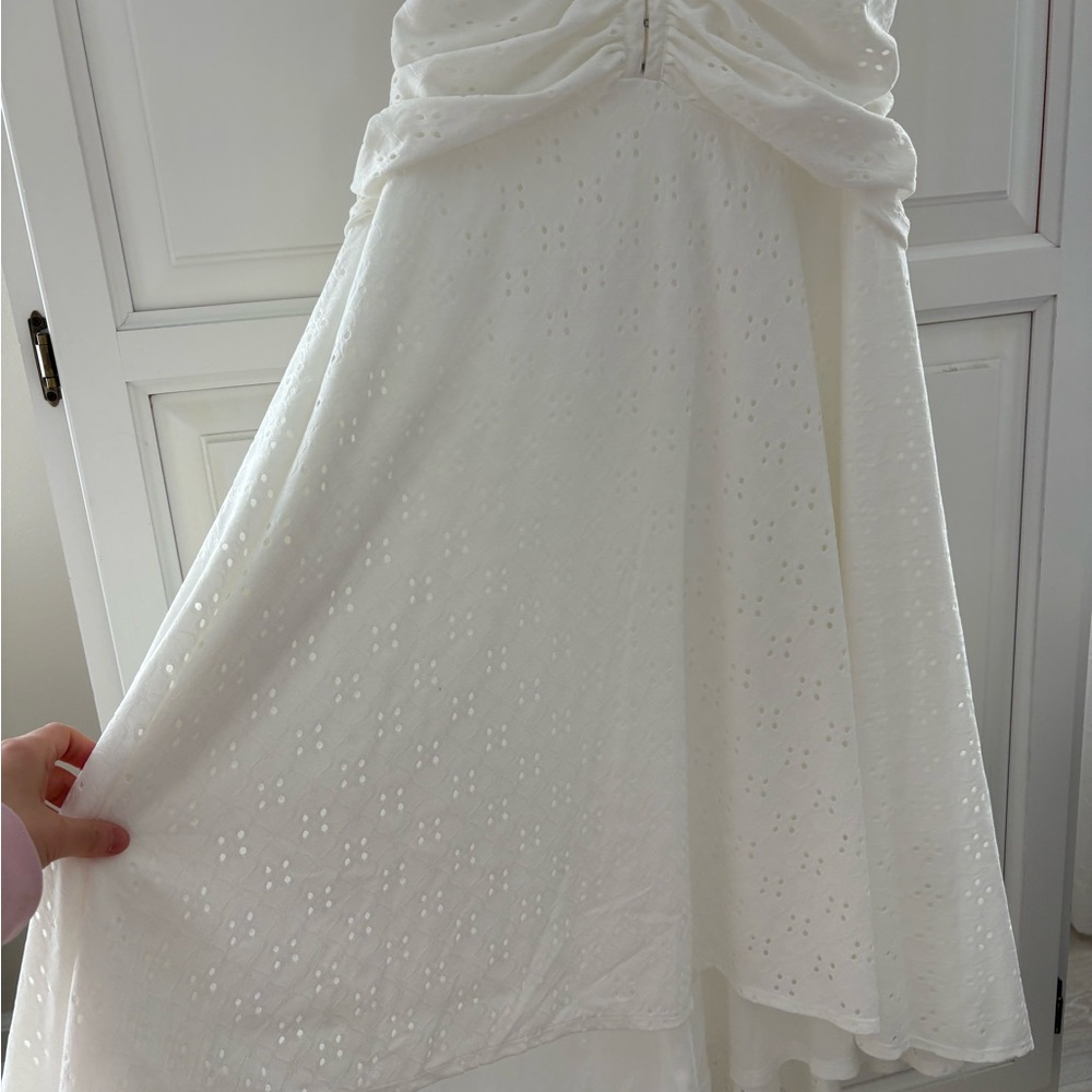 Perfect white pointelle midi drop waist bridal shower dress - Picture 6 of 10